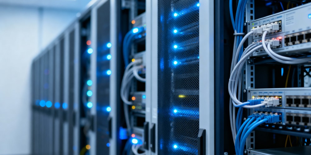 Hände tippen auf Laptop-Tastatur, darüber schweben Cloud- und Backup-Symbole – DZI-IT aus Münster sichert Unternehmensdaten mit modernen Backup-Technologien zuverlässig ab.