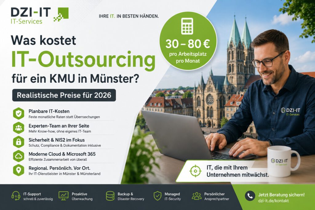 Was kostet IT-Outsourcing für ein KMU in Münster wirklich? Realistische Preise 2026, Modelle im Vergleich und eine ehrliche Kostenrechnung von DZI-IT.