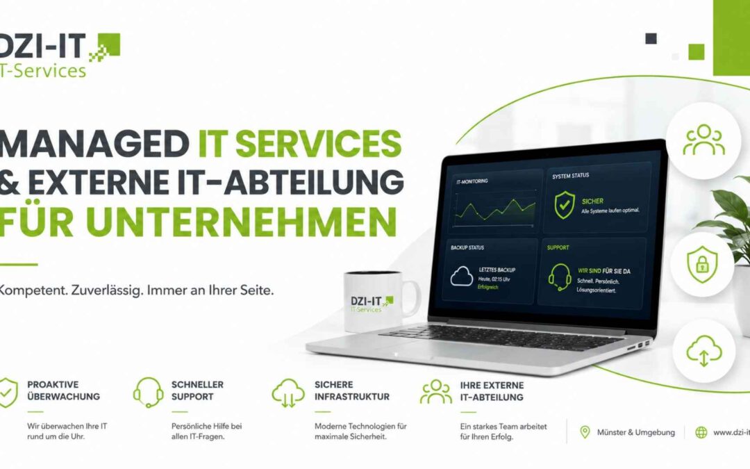 Externe IT-Abteilung statt eigenem IT-Team? Managed IT Services von DZI-IT: Vorteile, Risiken und Entscheidungshilfe für KMU in Münster und im Münsterland.