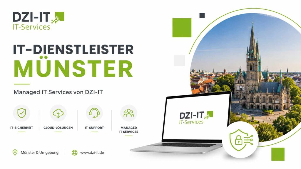 IT-Dienstleister Münster gesucht? DZI-IT betreut KMU in Münster und im Münsterland persönlich, zuverlässig und sicherheitsorientiert. Jetzt Erstgespräch vereinbaren.